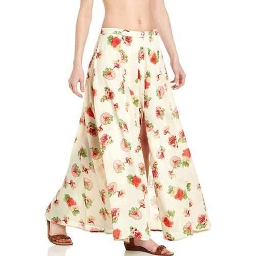 Fashionable Floral Print Button Fly Long Skirt For Women - Off-white L