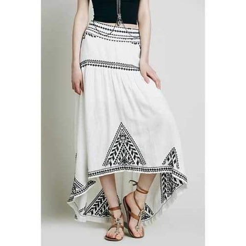 Ethnic Style Geometric Pattern Embroidery Skirt For Women - White L