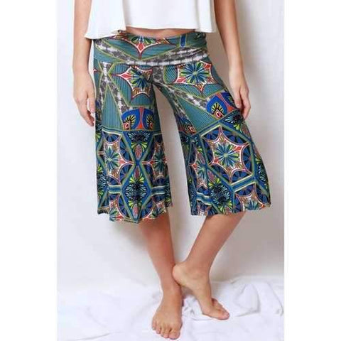 Stylish Elastic Waist Geometric Print Women's Fifth Pants - Blue L