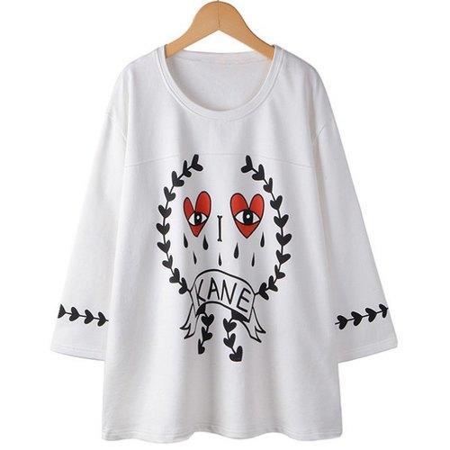 Endearing Round Neck 3/4 Sleeve Printed Loose-Fitting Women's Sweatshirt - White One Size(fit Size Xs To M)