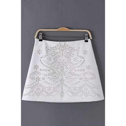 Fashionable Floral Pattern Openwork Zipper Fly Skirt For Women - White S