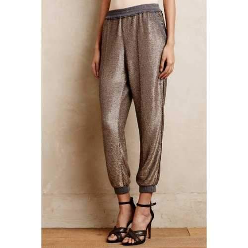 Stylish Elastic Waist Sequins Women's Pants - Golden S