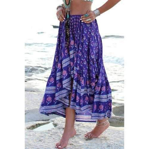 Fashionable Asymmetrical Floral Print Skirt For Women - Deep Purple S