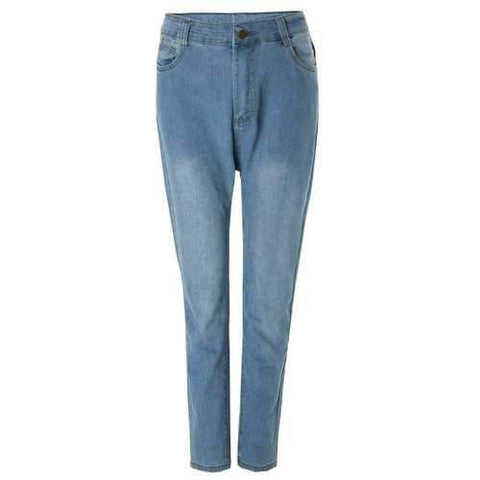 Fashionable Bleach Wash Wrapped Jeans For Women - Deep Blue L