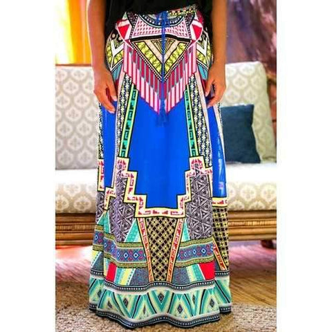 Stylish Drawstring Geometric Print Women's Skirt - Blue S