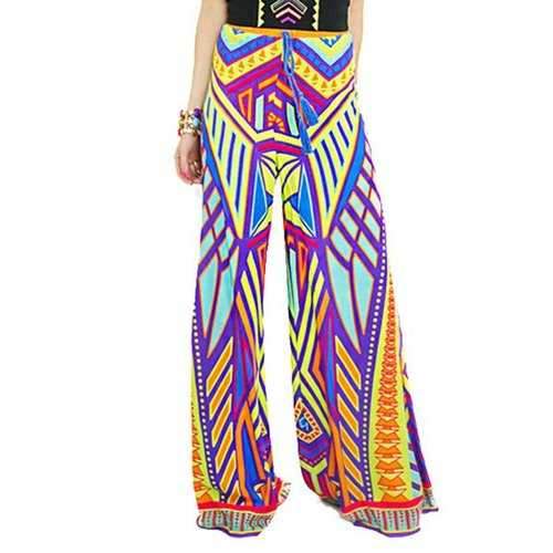 Stylish Elastic Waisted Colored Print Women's Exumas Pants - Yellow S