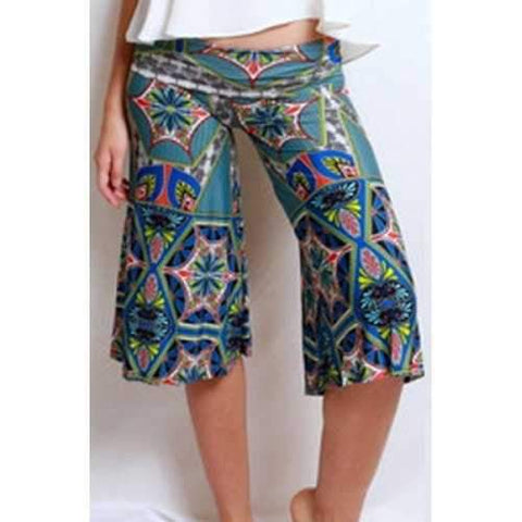 Stylish Elastic Waist Wide Leg Printed Knee-Length Women's Shorts - Blue Xl