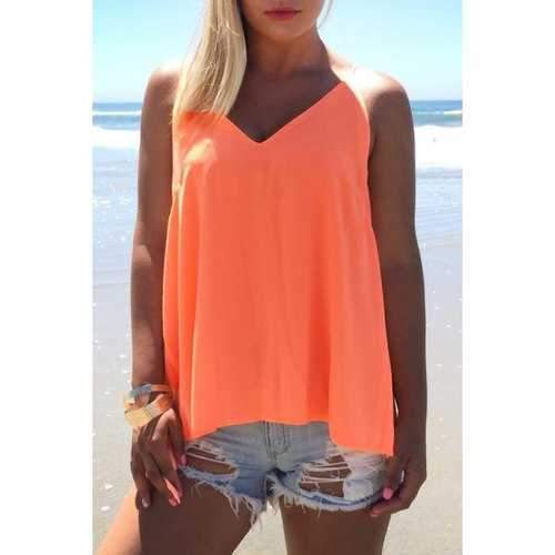 Stylish Cami Solid Color Backless Women's Tank Top - Orange M