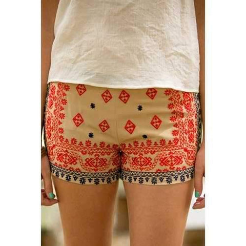 Ethnic Style Color Block Print Shorts For Women - Khaki S