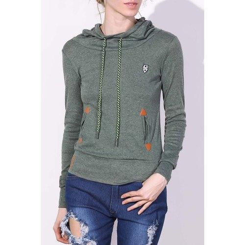 Drawstring Pocket Design Embroidered Hoodie - Green Xl