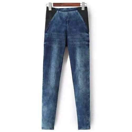 Slimming Bleach Wash Stretchy Women's Pencil Jeans - Blue S