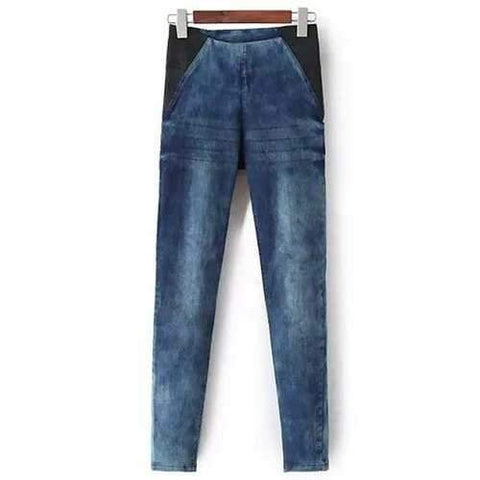 Slimming Bleach Wash Stretchy Women's Pencil Jeans - Blue S