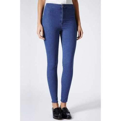 Stylish High Waisted Candy Color Women's Pants - Blue L