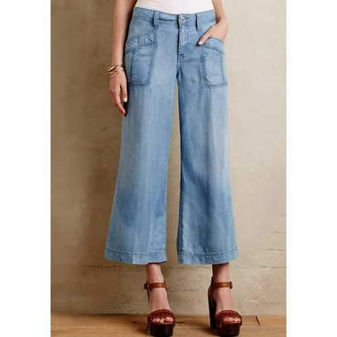 Vintage Mid-Waist Wide-Leg Ankle Jeans For Women - Light Blue M