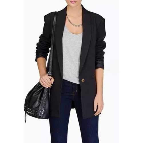 Trendy Shawl Neck Long Sleeve One Button Women's Blazer - Black L