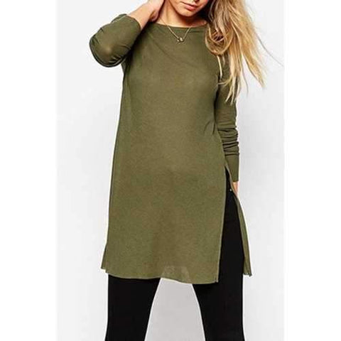 Stylish Round Neck Long Sleeve Army Green Women's T-Shirt - Army Green M