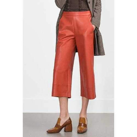 Stylish Orange PU Leather Spliced Women's 3/4 Palazzo Pants - Orange M