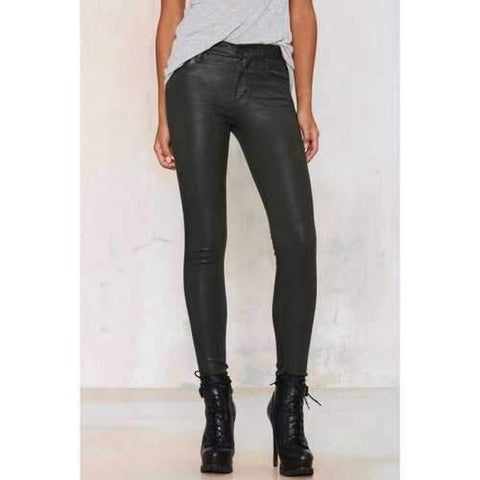 Stylish Mid-Waisted Narrow Feet Black Women's Pencil Pants - Black Xs