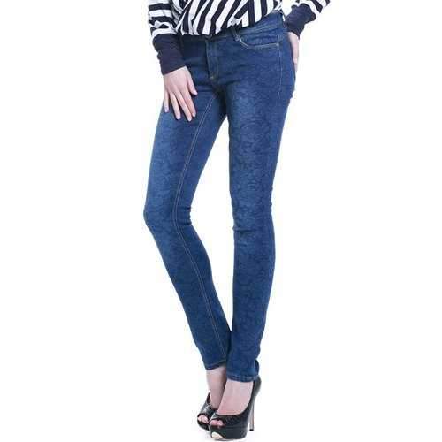 Stylish Mid-Waisted Floral Print Slimming Women's Jeans - Blue 28