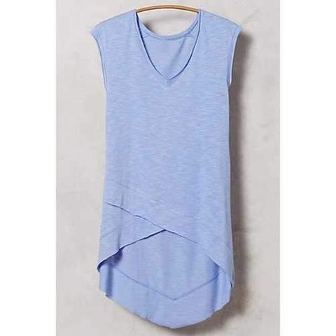 Casual Style V Neck Sleeveless Solid Color Women's T-Shirt - Light Purple S