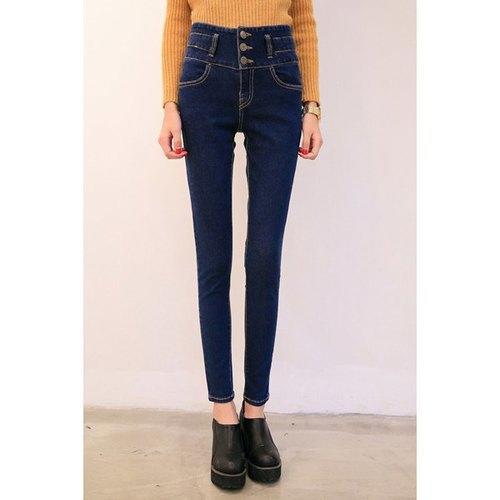 Simple Buttoned Blue Jeans For Women - Blue 29