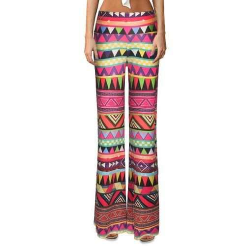 Ethnic Elastic Waist Triangle Pattern Women's Flare Leg Pants - S