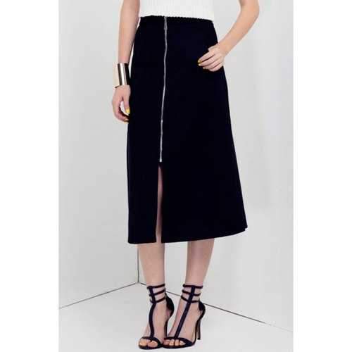 Stylish High-Waisted Zippered A-Line Women's Midi Skirt - Black M