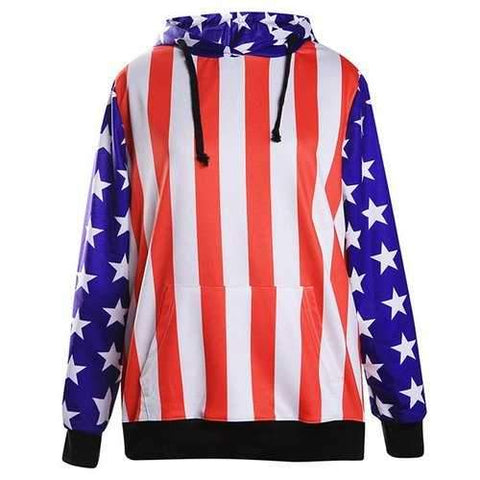 Trendy Hooded Flag Print Long Sleeve Hoodie For Women - Red M