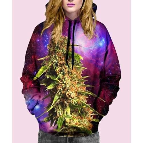 Stylish Hooded Long Sleeve Printed Loose Pocket Design Women's Hoodie - Deep Purple L