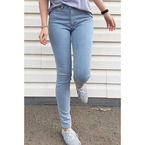 Stylish Mid-Waisted Pocket Design Slimming Women's Jeans - Light Blue 26