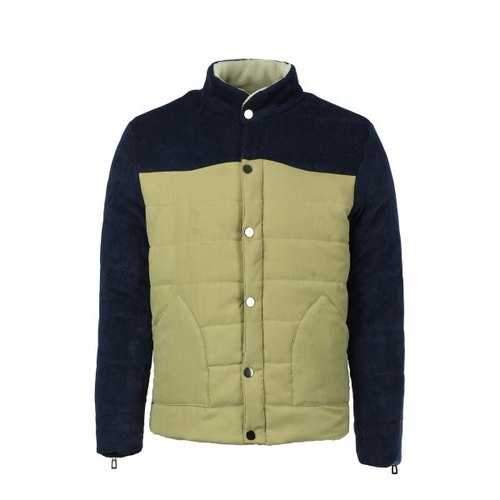 Color Block Patch Pocket Zipper Cuffs Slimming Stand Collar Long Sleeves Men's Flocky Coat - Khaki Xl