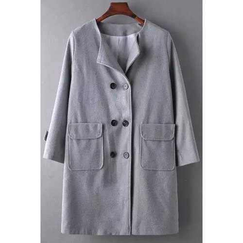 Stylish Long Sleeve Gray Double-Breasted Women's Coat - Gray M