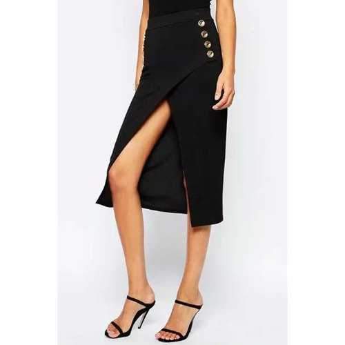 Stylish High-Waisted Black Overlap Women's Pencil Skirt - Black L