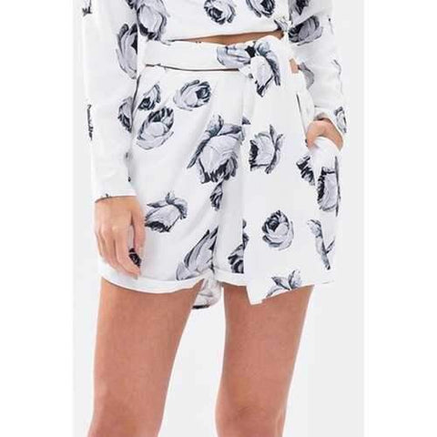 Stylish Casual Rose Print All Match Women's Shorts - White Xl