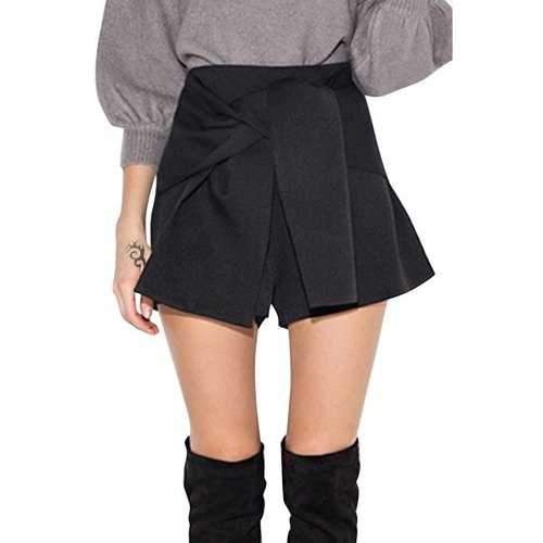 Stylish High-Waisted Solid Color Sashes Women's Shorts - Black M