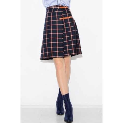 Stylish Plaid High Waisted Pleated Women's Midi Skirt - Cadetblue Xs