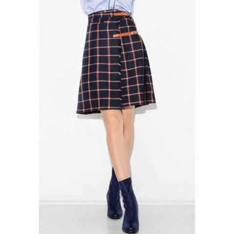 Stylish Plaid High Waisted Pleated Women's Midi Skirt - Cadetblue Xs