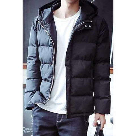 Slimming Hooded Letter Pattern Long Sleeve Men's Cotton Blends Coat - Black L