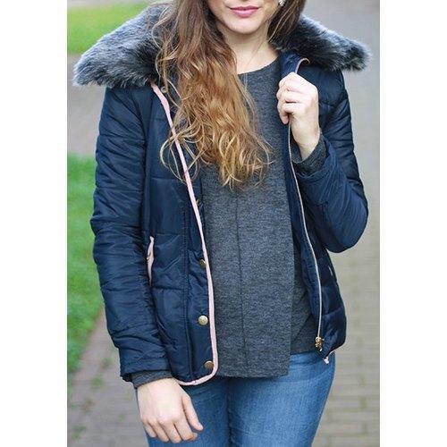 Long Sleeve Pocket Design Winter Padded Coat Jacket - Cadetblue Xl