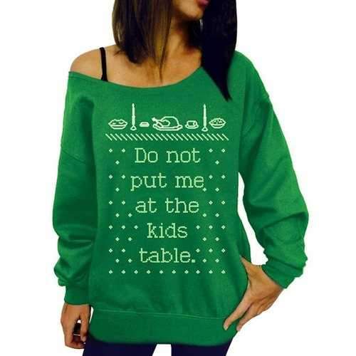 Women's Stylish Long Sleeve Round Neck Letter Pattern Sweatshirt - Green L