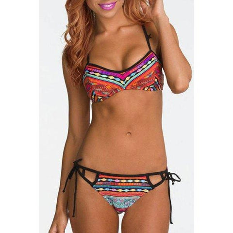 Ethnic Printed Strappy Bohemian Bikini Set - M