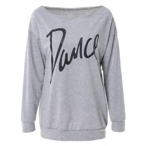 Casual Style Scoop Collar Long Sleeve Black Letter Pattern Women's Sweatshirt - Gray L