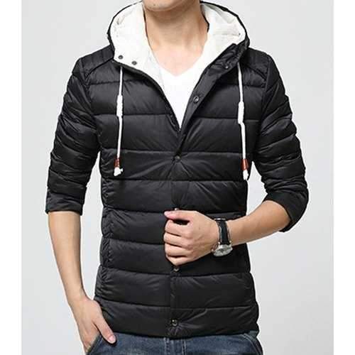 Casual Drawstring Hooded Letters Print Solid Color Long Sleeves Men's Down Coat - Black Xl