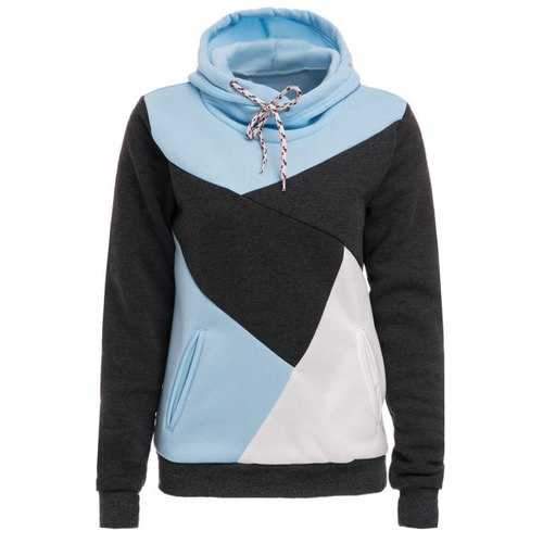 Chic Hooded Long Sleeve Color Block Pocket Design Women's Hoodie - Blue And White M