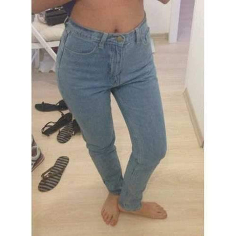 Vintage Buttoned High Waist Jeans For Women - Light Blue 25