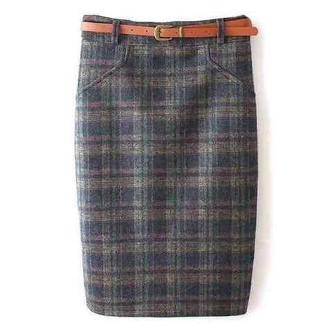 Stylish High Waist Plaid Pattern Women's Skirt - Green S