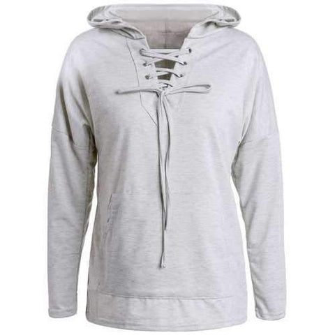 Stylish Long Sleeve Gray Women's Pullover Hoodie - Gray S