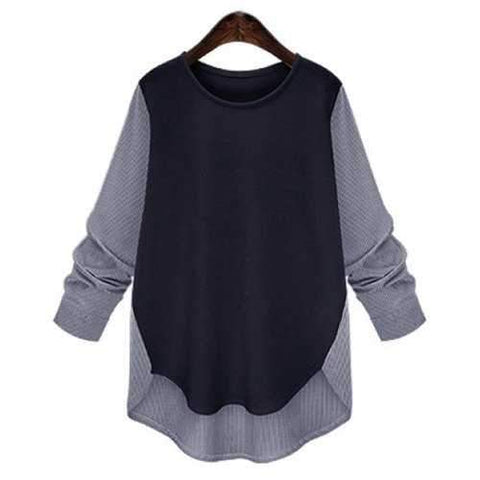 Stylish Scoop Neck Long Sleeves Striped Blouse For Women - Purplish Blue 2xl