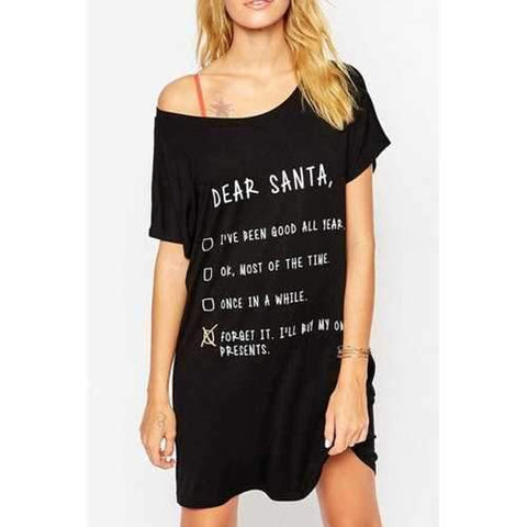 Casual Scoop Neck Short Sleeve Letters Print Women's Dress - Black M