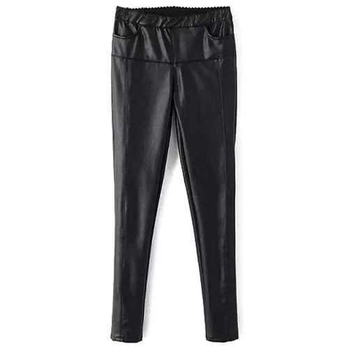 Stylish Elastic Waist Black Faux Leather Women's Pants - Black L